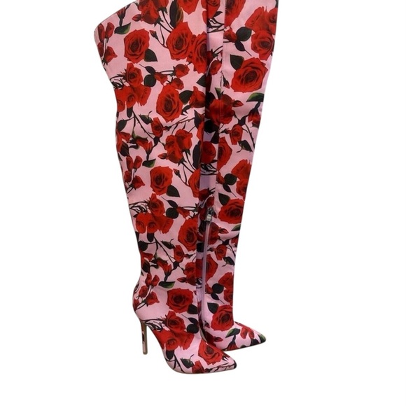 Thigh High Rose Print Boots. 4.5”L Heel. 9”W at the top. 5”W at ankle. Size 6 - Picture 1 of 7